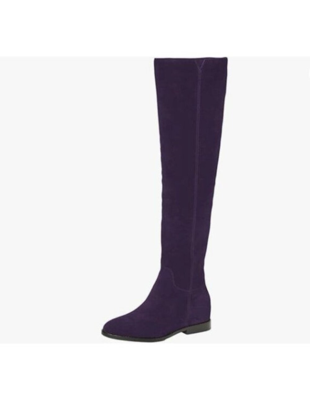 Pazzion Grape Almond Toe Knee High Boots with Partial Zipper Stretchy Long Boot